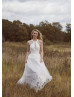 Halter Neck Ivory Lace Tulle Boho Wedding Dress